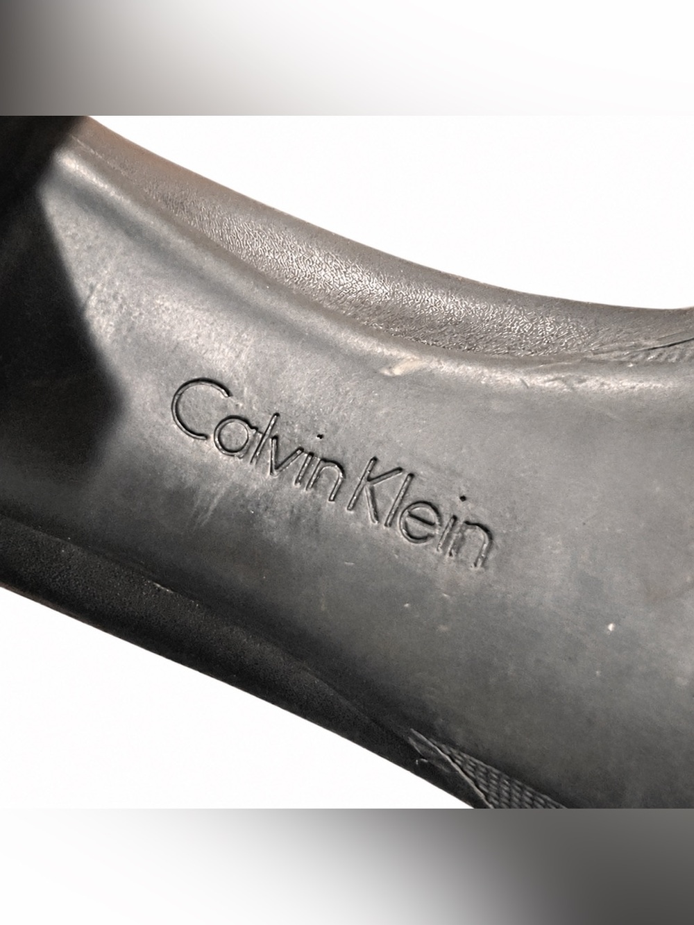 Vintage 90s Calvin Klein Black Leather Square Toe Loafer Pumps Y2K Block Heels - Picture 8 of 10